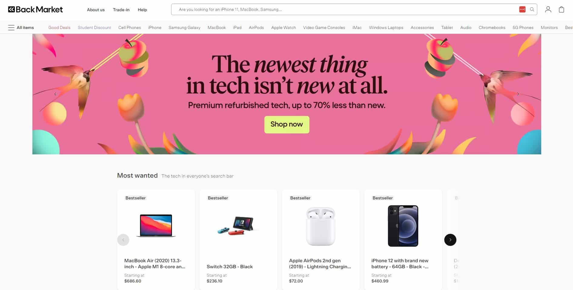screenshot of the Back Market homepage - header graphic for the post about 