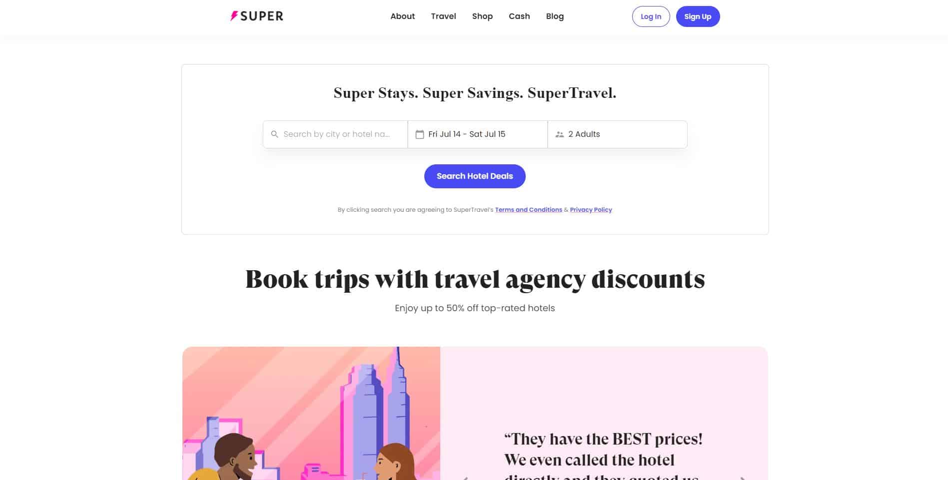 screenshot of the SnapTravel homepage - header graphic for the