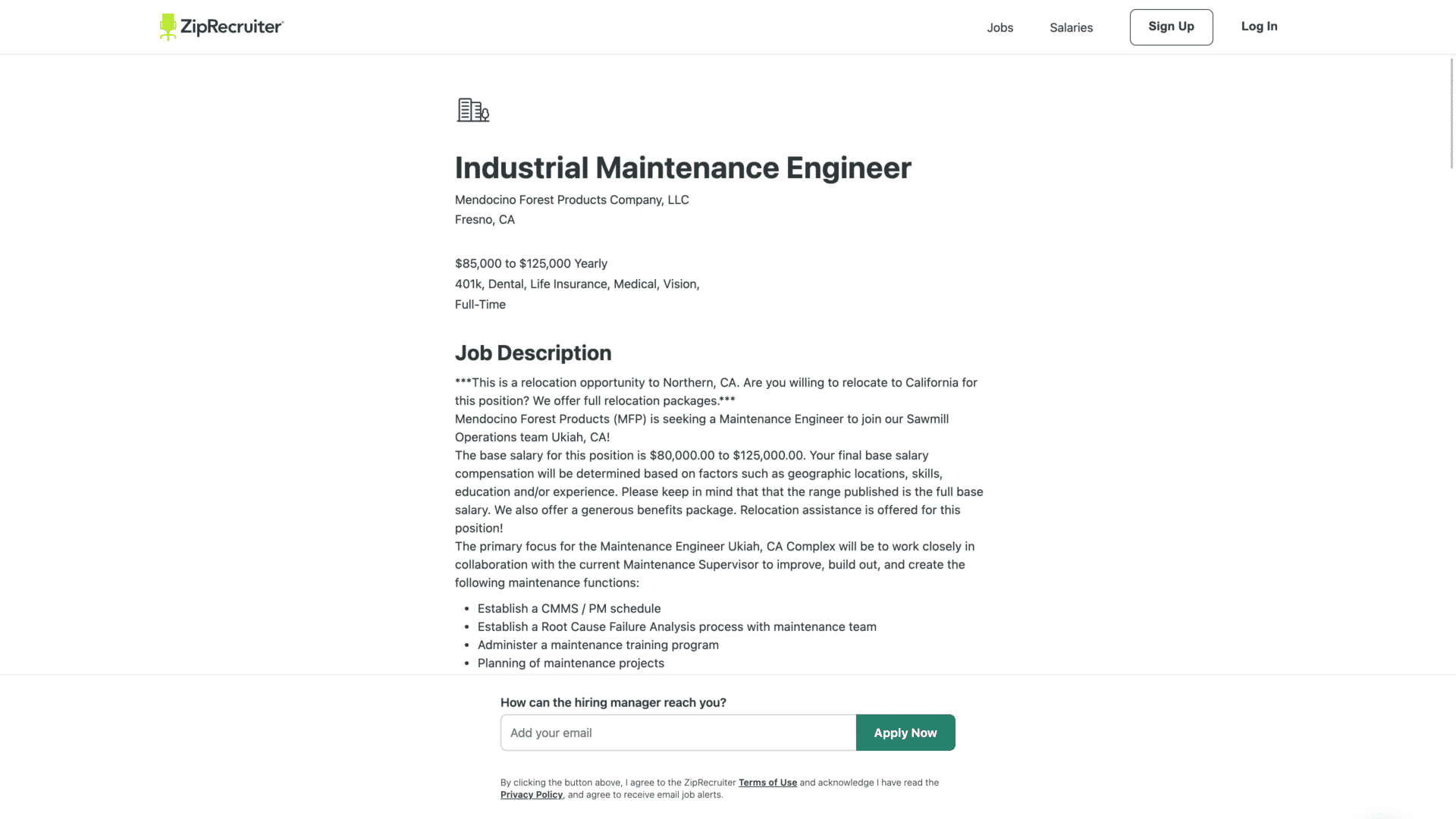 a screenshot of the Industrial Maintenance Engineer homepage