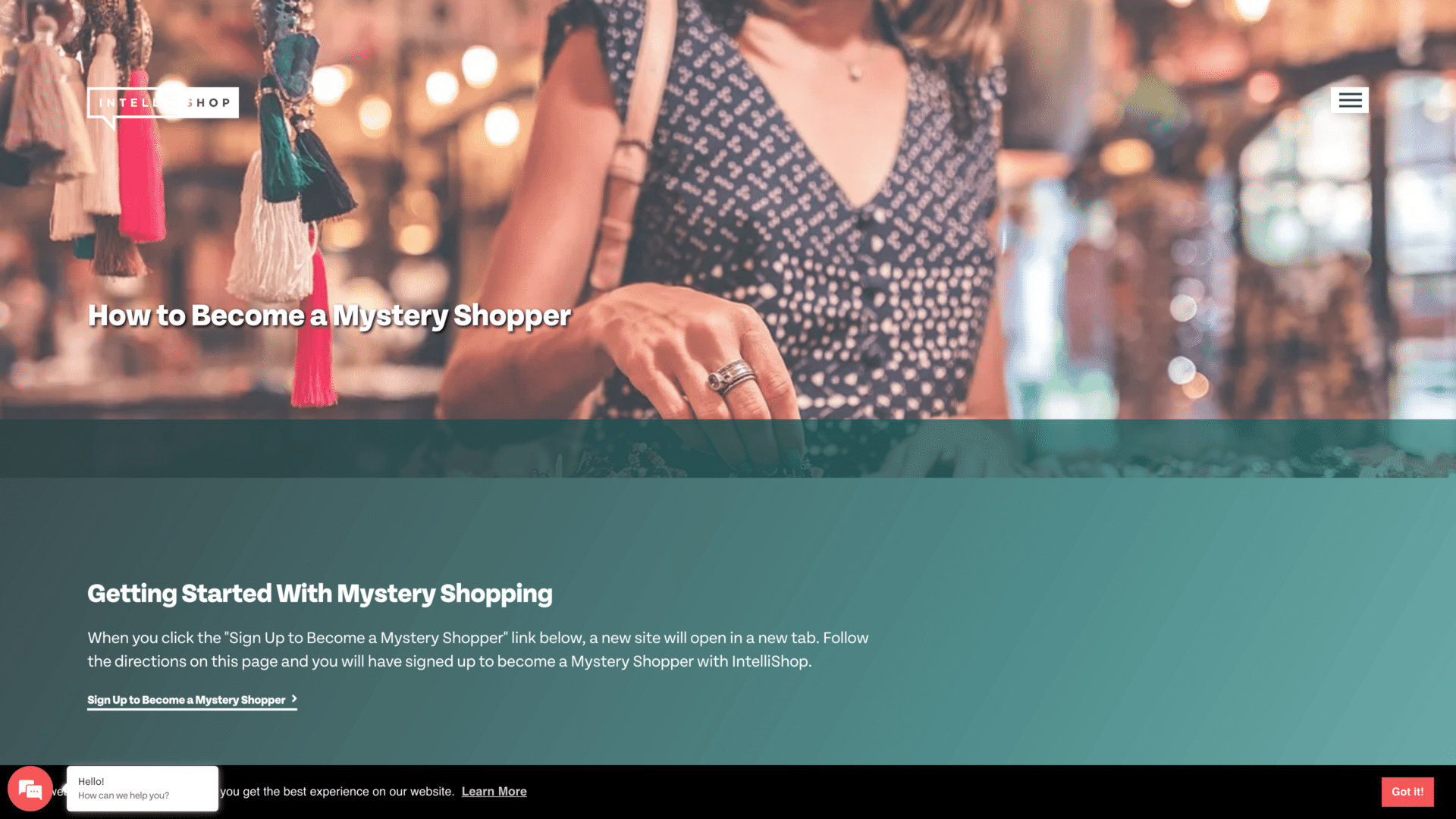 a screenshot of the 
intellishop mystery_shopper_homepage