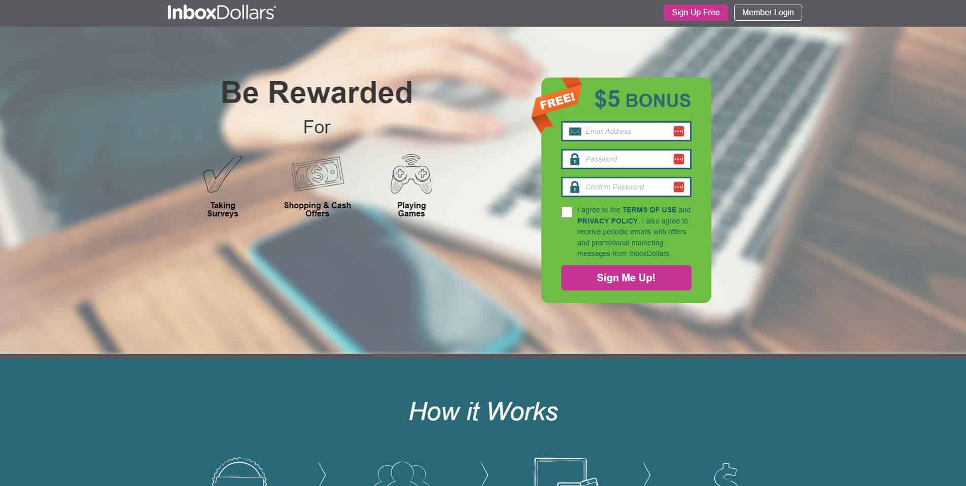 screenshot of the InboxDollars homepage - header graphic for the is InboxDollars legit post on gigworker.com