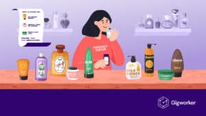 vector graphic showing an illustration of a lady testing products graphics related to product tester jobs