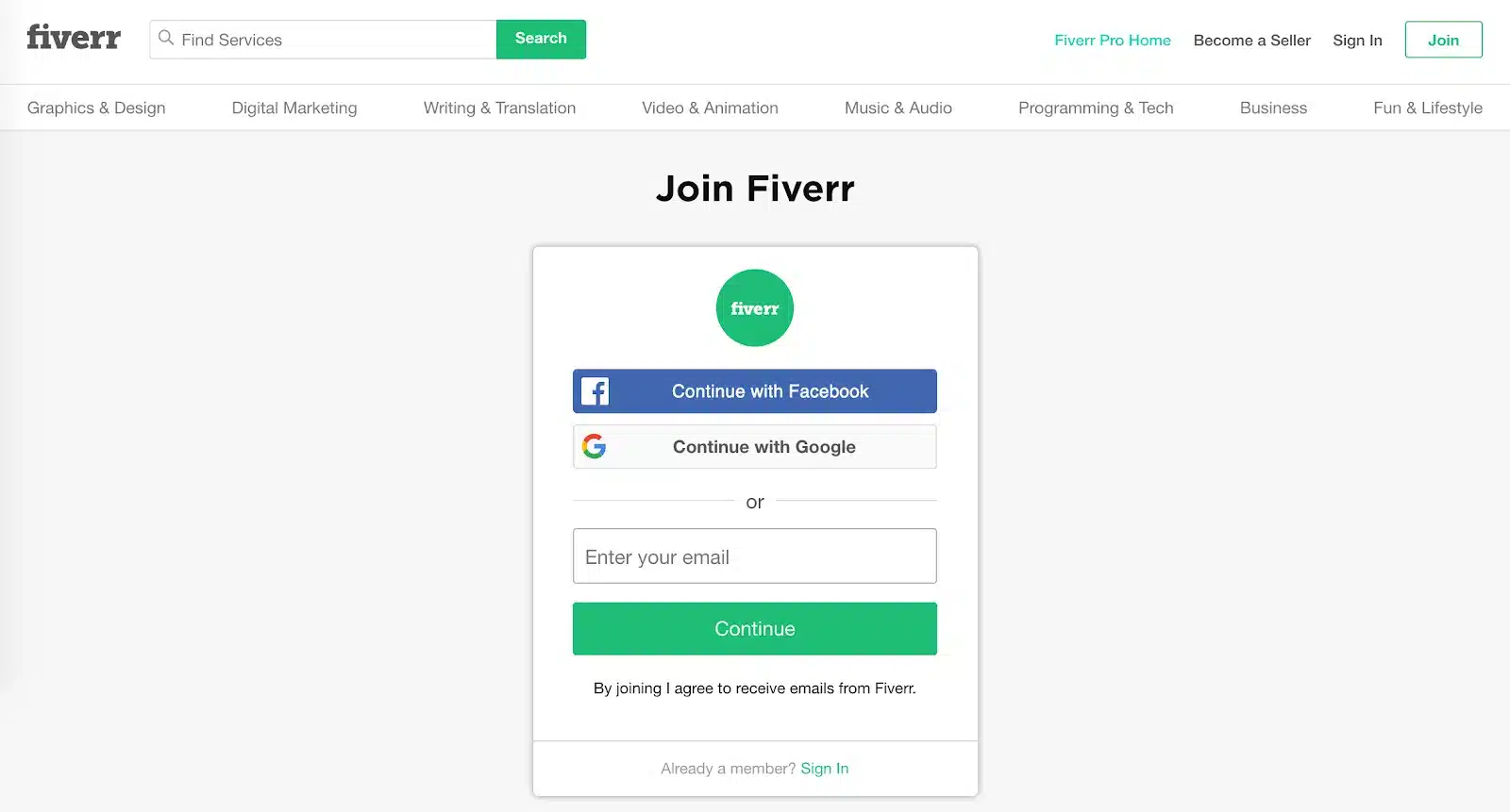 screenshot showing how to get started on fiverr as a customer