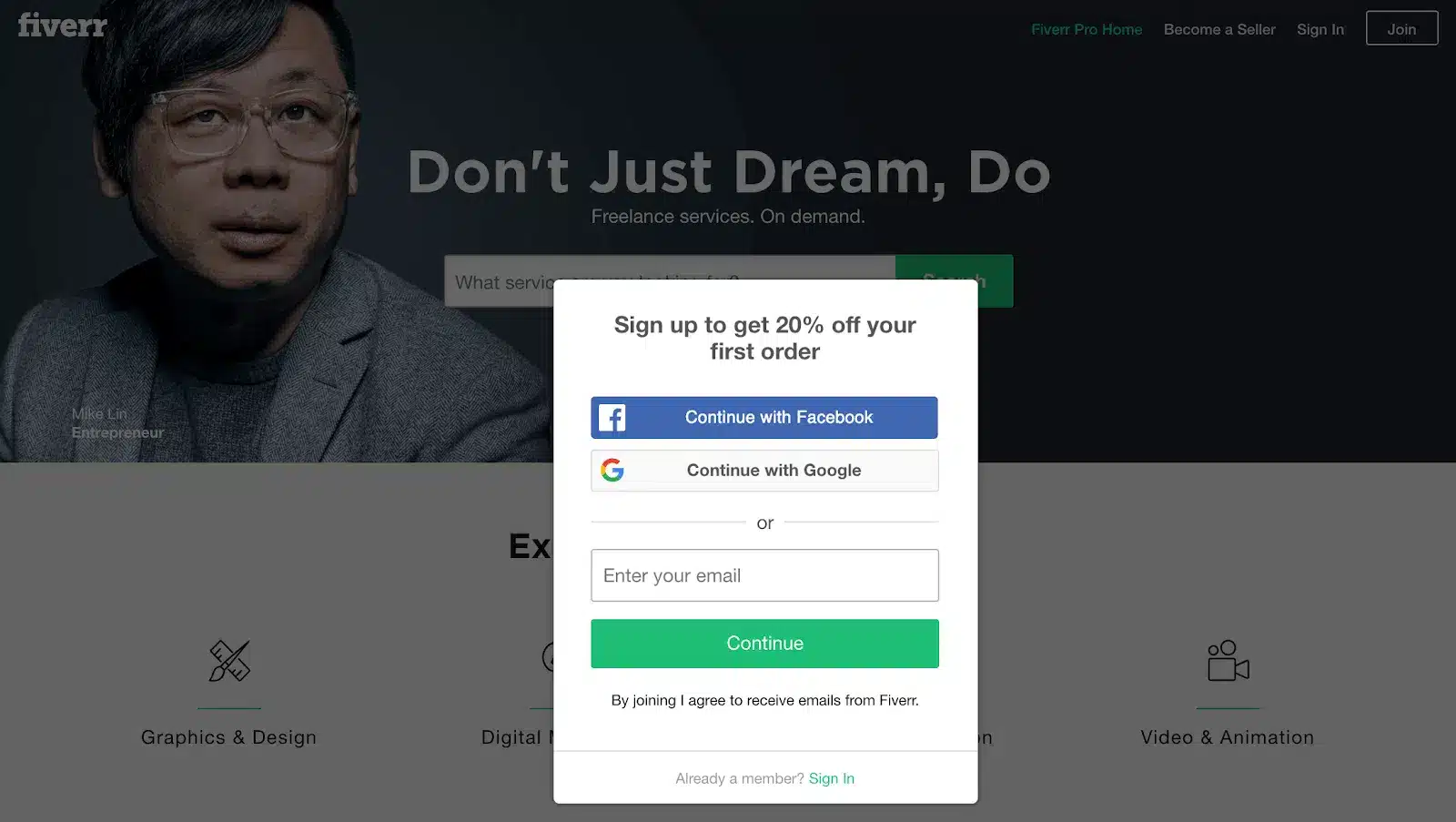 screenshot of how to get started on fiverr as a customer