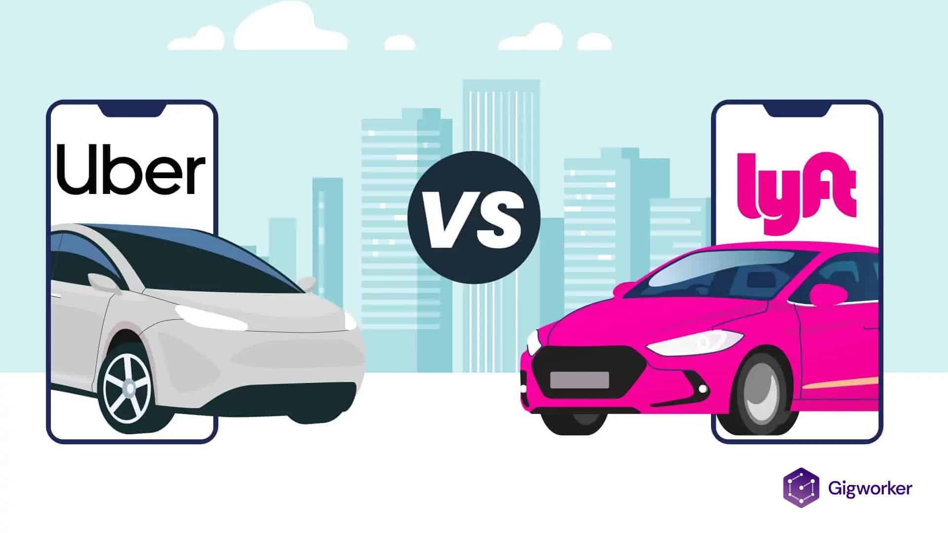 vector graphic showing uber vs. lyft on smartphone screen side by side
