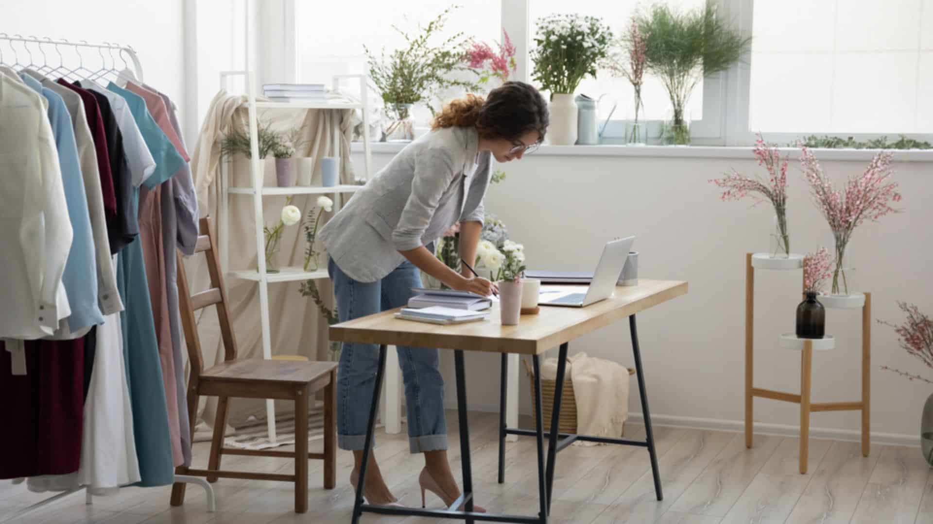 image showing a self-employed woman working at a desk